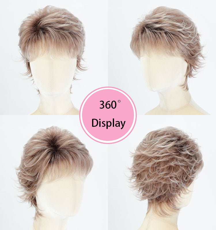 Harriet - Short Blonde Pixie Cut Wigs for White Women Dark Brown Ombre Blonde