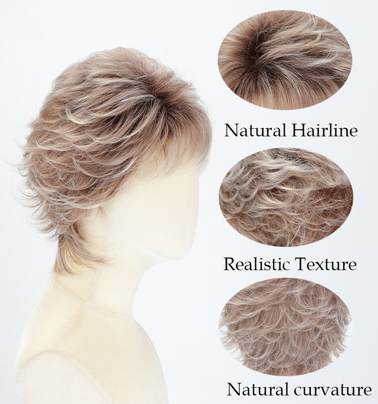 Harriet - Short Blonde Pixie Cut Wigs for White Women Dark Brown Ombre Blonde